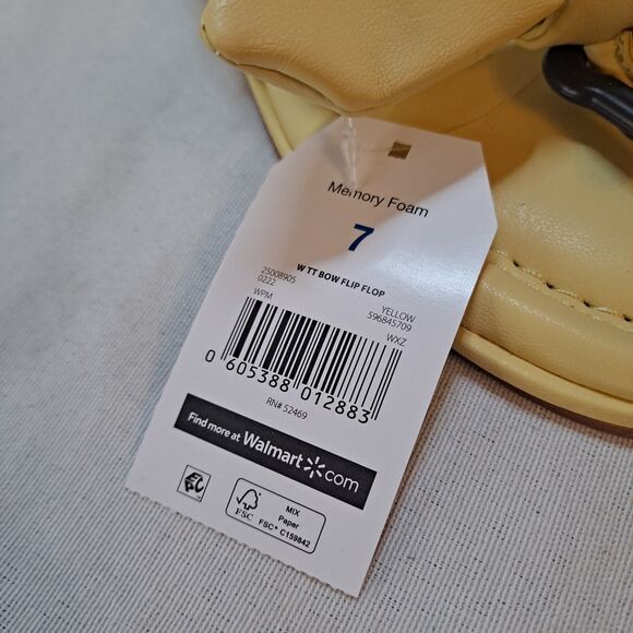 Time and Tru Bow Thong Sandals Women’s 7 Yellow Slip On Memory Foam Flipflops - Picture 6 of 8